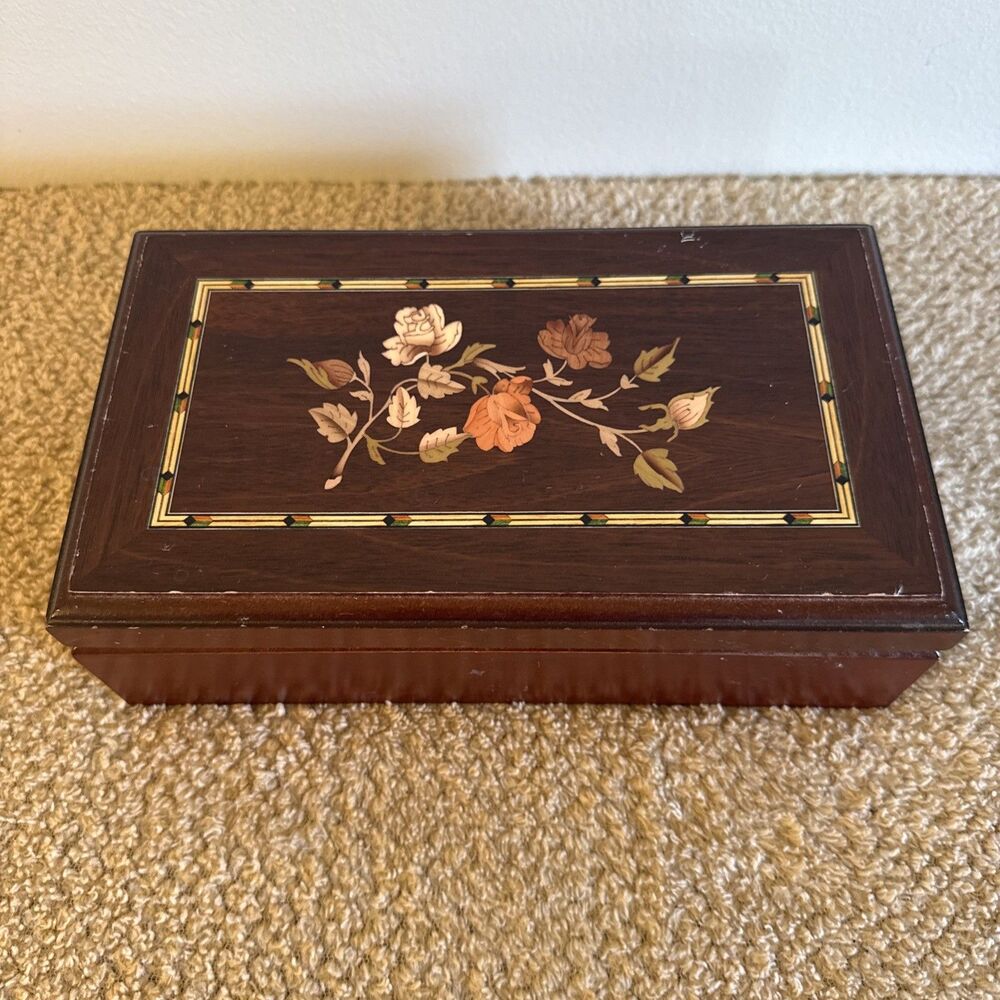 Always & Forever Wooden Mirrored Jewelry Box Chest 9" x 5.5" x 3" Inlay Top